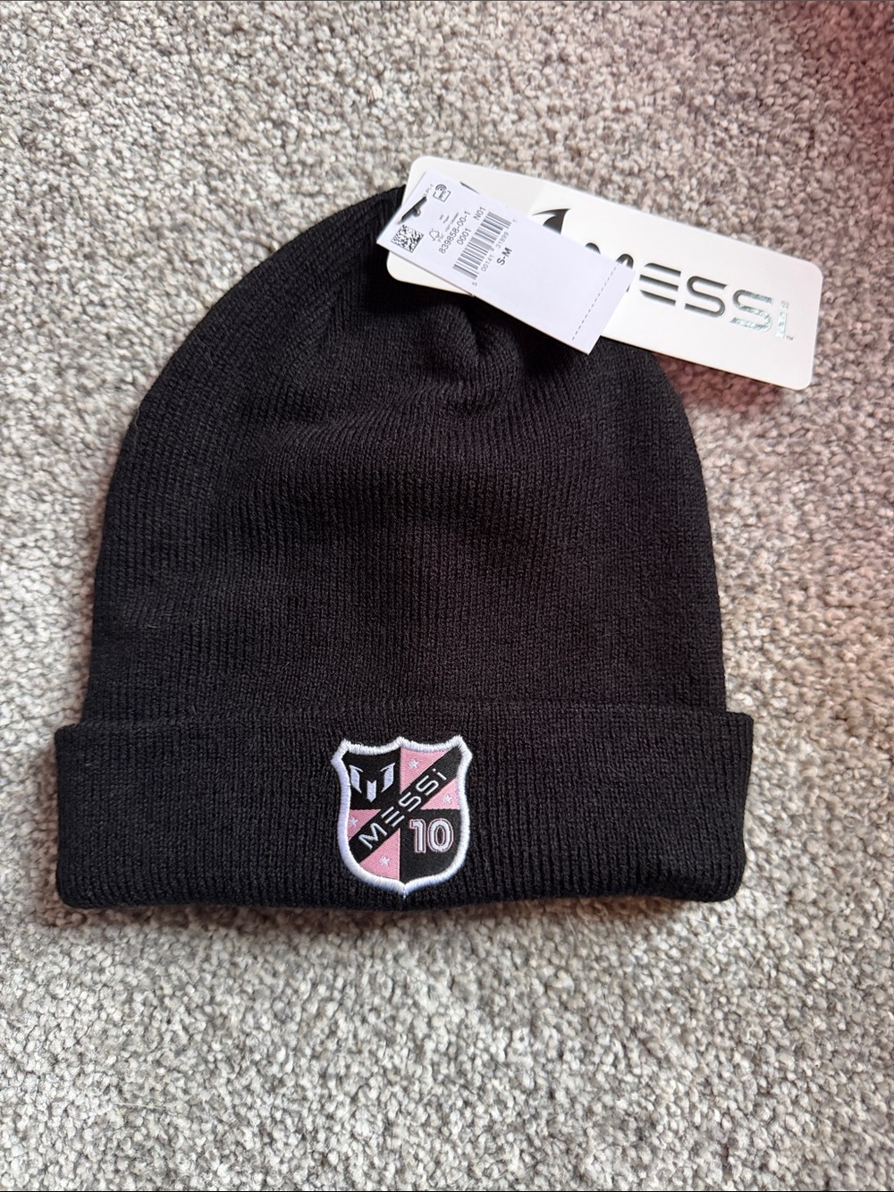 NWT Messi S/M Kids Black Beanie with Embroidered Crest